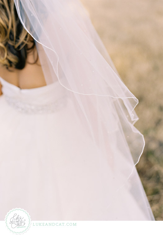 Closeup of wedding veil and the back of the bride's hair.