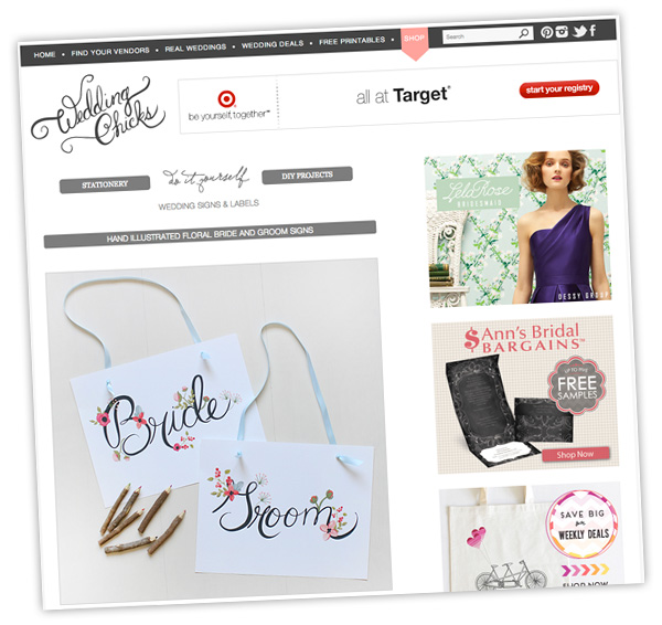 Hand Illustrated Floral Bride and Groom Signs